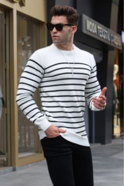 Madmext Bone Striped Crew Neck Knitwear Sweater 5992