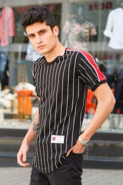 Madmext Striped Black T-Shirt 3039