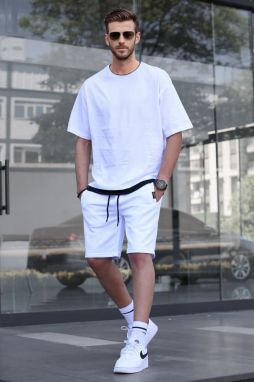 Madmext Oversized Men's White Shorts Set 5668