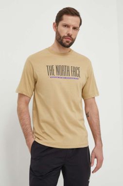 Bavlnené tričko The North Face pánske, béžová farba, s potlačou, NF0A87E7LK51