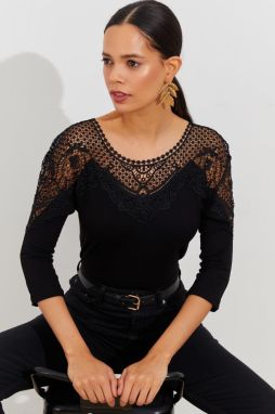 Cool & Sexy Women's Black Lace Detailed Blouse