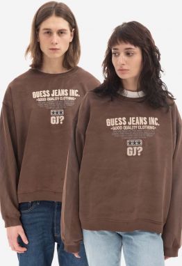 Bavlnená mikina Guess Crewneck Sweatshirt pánska, hnedá farba, vzorovaná, M2BQ03KBB40 A118