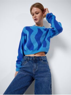 Blue women's patterned cropped sweater Noisy May Cosmic - Women
