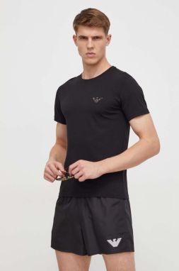 Bavlnené plážové tričko Emporio Armani Underwear čierna farba, s nášivkou