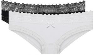 DIM SEXY FASHION SLIP 2x - Dámske bavlnené nohavičky s čipkou 2 ks - čierna - biela