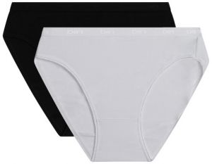 DIM COTTON BIO MINISLIP 2x - Dámske bavlnené nohavičky 2 ks - čierna - biela