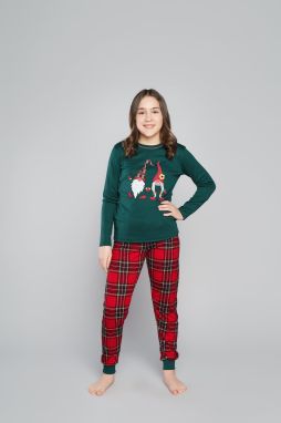 Santa pajamas for girls, long sleeves, long legs - green/print