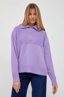 Vlnený sveter Beatrice B dámsky, fialová farba, tenký, s polorolákom