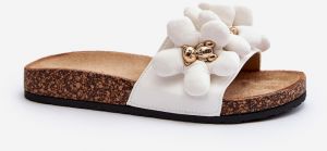 Women's slippers with embellishments, white Bunlia