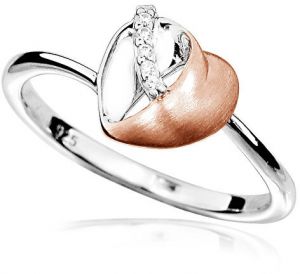 MOISS Očarujúce bicolor prsteň so zirkónmi Srdce R00009 62 mm