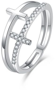 MOISS Luxusné dvojitý strieborný prsteň s krížikmi R00020 56 mm