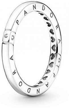 Pandora Nežný strieborný prsteň Logo a srdiečka 199482C01 48 mm