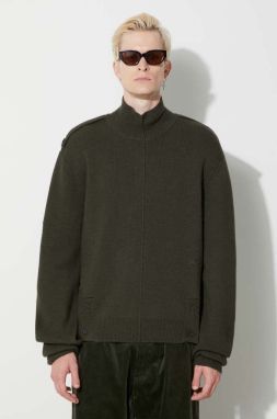 Vlnený sveter A-COLD-WALL* UTILITY MOCK NECK KNIT pánsky, zelená farba, s rolákom, ACWMK152