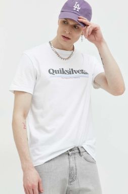 Bavlnené tričko Quiksilver biela farba, s potlačou