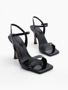 Marjin Women's Flat Toe Ankle Band Evening Dress Heels Retka Black Patent Leather