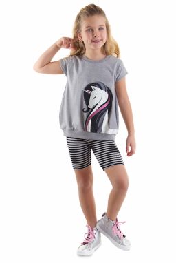 Denokids Elegant Unicorn Girls Kids Gray Black Tunic Leggings Suit