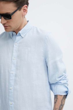Ľanová košeľa Timberland slim, s golierom button-down, TB0A2DC39401