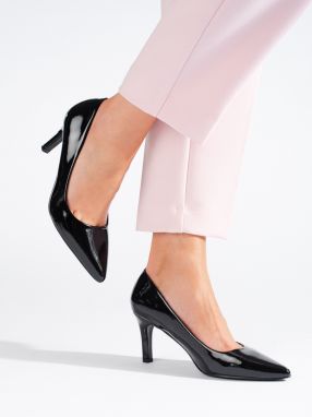 Shelvt classic women's heeled pumps black lacquered