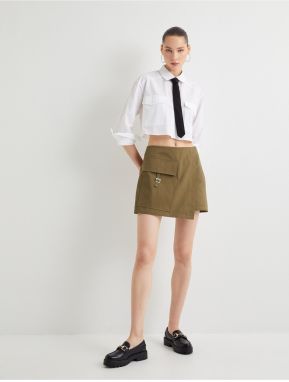 Koton Cargo Short Skirt Double Breasted Belt Detailed Pocket Slim Fit