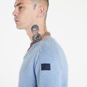 RAF SIMONS Striped Hammersleeve V-Neck Sweater Blue