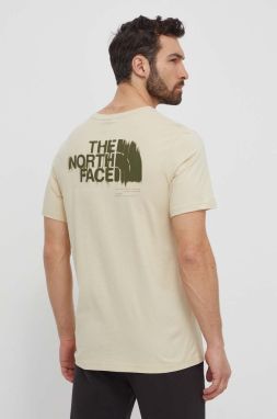 Bavlnené tričko The North Face pánske, béžová farba, s potlačou, NF0A87EW3X41