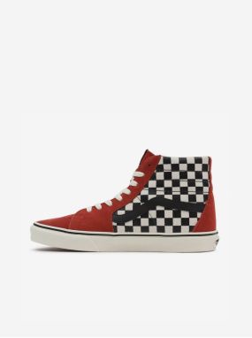 Červené pánske vzorované kožené členkové tenisky VANS UA SK8-Hi