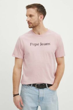 Bavlnené tričko Pepe Jeans CLIFTON pánske, ružová farba, s potlačou, PM509374