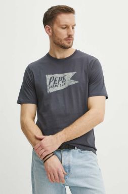 Bavlnené tričko Pepe Jeans SINGLE CARDIFF pánske, šedá farba, s potlačou, PM509401