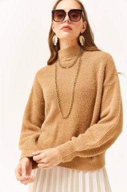 Olalook Women's Biscuit Half Turtleneck Soft Textured Bearded Knitwear Sweater