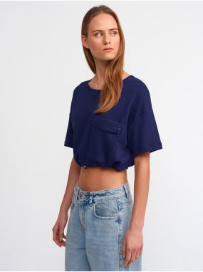 Dilvin 30225 Crop Cotton T-Shirt-Navy Blue