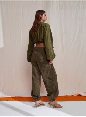 Dilvin 70928 Fold Waist Cargo Trousers-Khaki