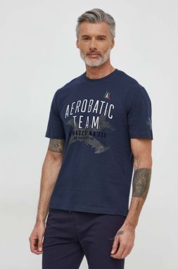 Bavlnené tričko Aeronautica Militare pánsky, tmavomodrá farba, s potlačou