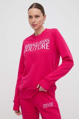 Bavlnená mikina Versace Jeans Couture dámska, ružová farba, s nášivkou, 76HAIT01 CF01T