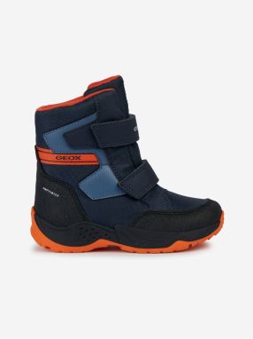 GEOX Orange-Blue Boys' Ankle Snow Boots with Suede Details Ge - Boys