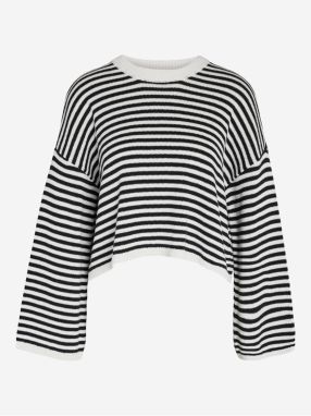 White and Black Women Striped Crop Top Sweater Noisy May Lony - Women