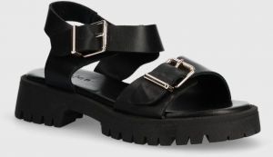 Kožené sandále Wojas 7610851 dámske, čierna farba, na platforme