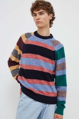 Vlnený sveter PS Paul Smith pánsky, tmavomodrá farba, tenký
