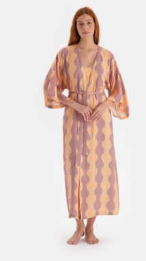 Dagi Yellow Patterned Silvery Satin Dressing Gown