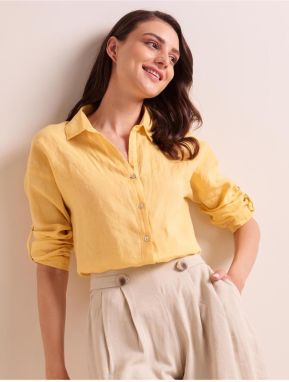 Jimmy Key Yellow Straight Cut Basic Linen Shirt