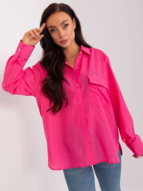 Dark pink loose linen shirt for women