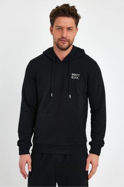 River Club Men's Black Dont Quit Printed 3 Thread Hooded Sweatshirt