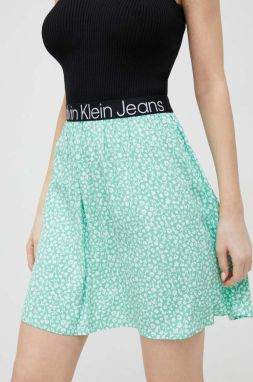 Sukňa Calvin Klein Jeans zelená farba, mini, áčkový strih