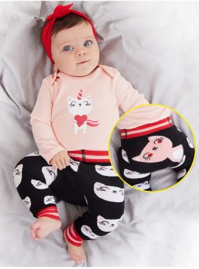 Denokids Cat Baby Girl Body Tights-Pants Set