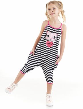 Denokids Love Me Girls' Striped Cat Jumpsuit with Straps