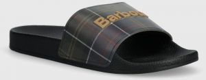 Šľapky Barbour Tartan Slider pánske, čierna farba, MBS0018BK12