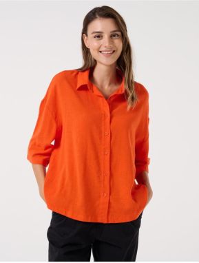 Jimmy Key Orange Loose Fit All-Orange Sleeve Linen Shirt.