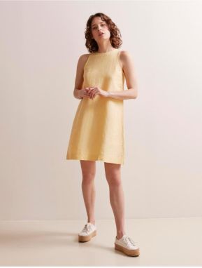 Jimmy Key Yellow Straight Cut Crew Neck Sleeveless Linen Dress