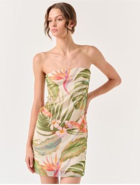 Jimmy Key Sage Green Strapless Tropical Patterned Mini Dress