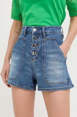 Rifľové krátke nohavice Morgan dámske, jednofarebné, vysoký pás