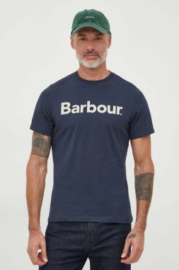 Bavlnené tričko Barbour tmavomodrá farba, s potlačou